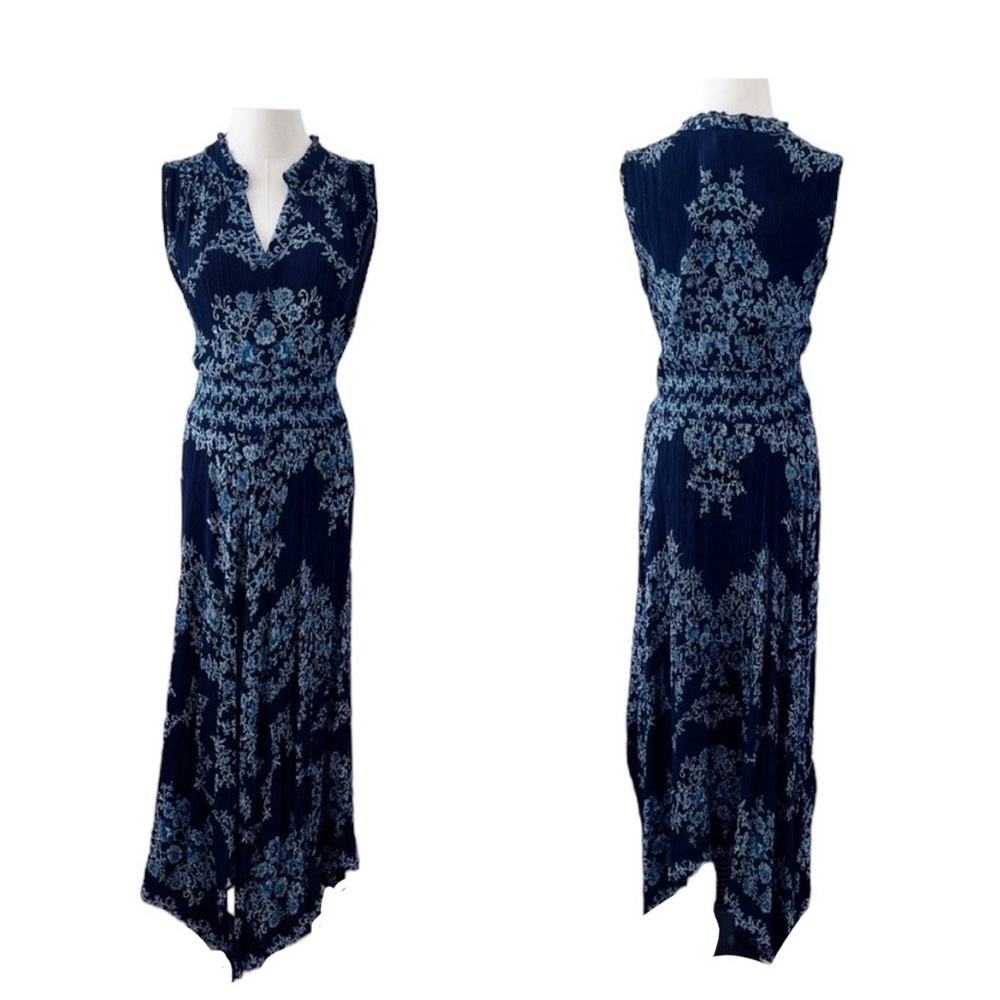 Bila Navy and Light Blue Paisley Maxi Dress